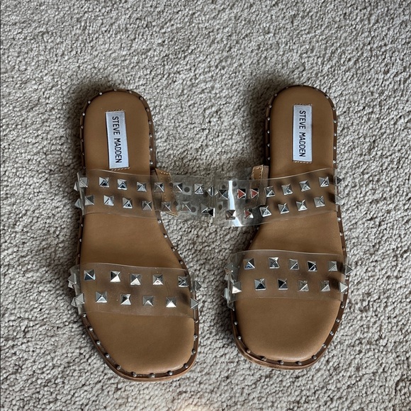 Steve Madden Brown and Silver Studded Sandals - Picture 1 of 5